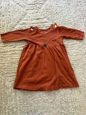 Wild Wawa Rust Fox Appliqué Long-Sleeve Kids Dress